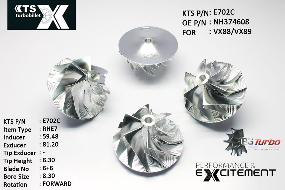 Turbo ROUE FORGÉE MFS PERFORMANCE - 6+6 PALES - INDUCER : 59,48 - EXDUCER : 81,2 - TYPE : RHE7ANGLE : 60° - ROTATION : Forward - SUPER BACK : 6 - BORE SIZE : 8,3
